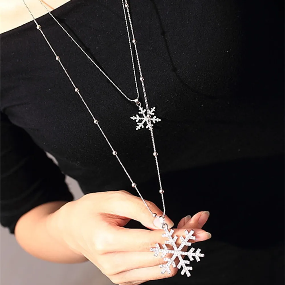 2018 New Designer Woman necklace Fashion Gold Snowflake Rhinestone Long Neck Sweater Double Layer Necklace And Pendant Drop ship
2018 New Designer Woman necklace Fashion Gold Snowflake Rhinestone Long Neck Sweater Double Layer Necklace And Pendant Drop ship