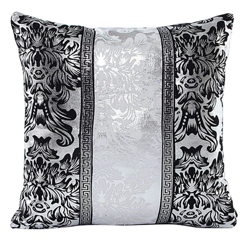 Mayitr 45x45cm Black Sliver Printed Pillow Case Floral Throw Pillow Covers Splice Square Cushion Covers for Seat Sofa Decoration