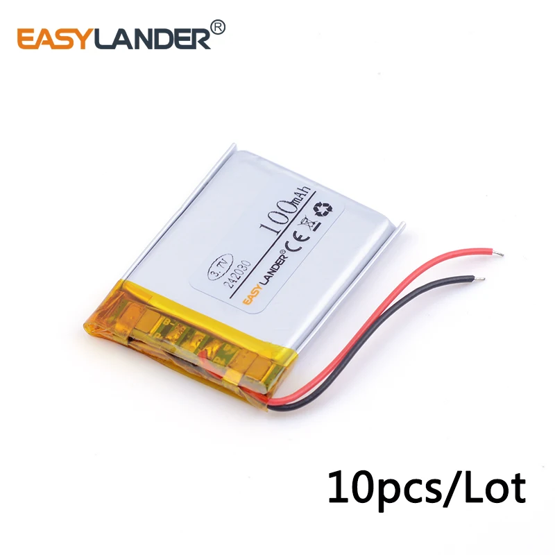 10pcs/Lot 3.7v lithium Li ion polymer rechargeable battery 242030 100mAh Bluetooth mini speaker small toys spreadsheet | Электроника