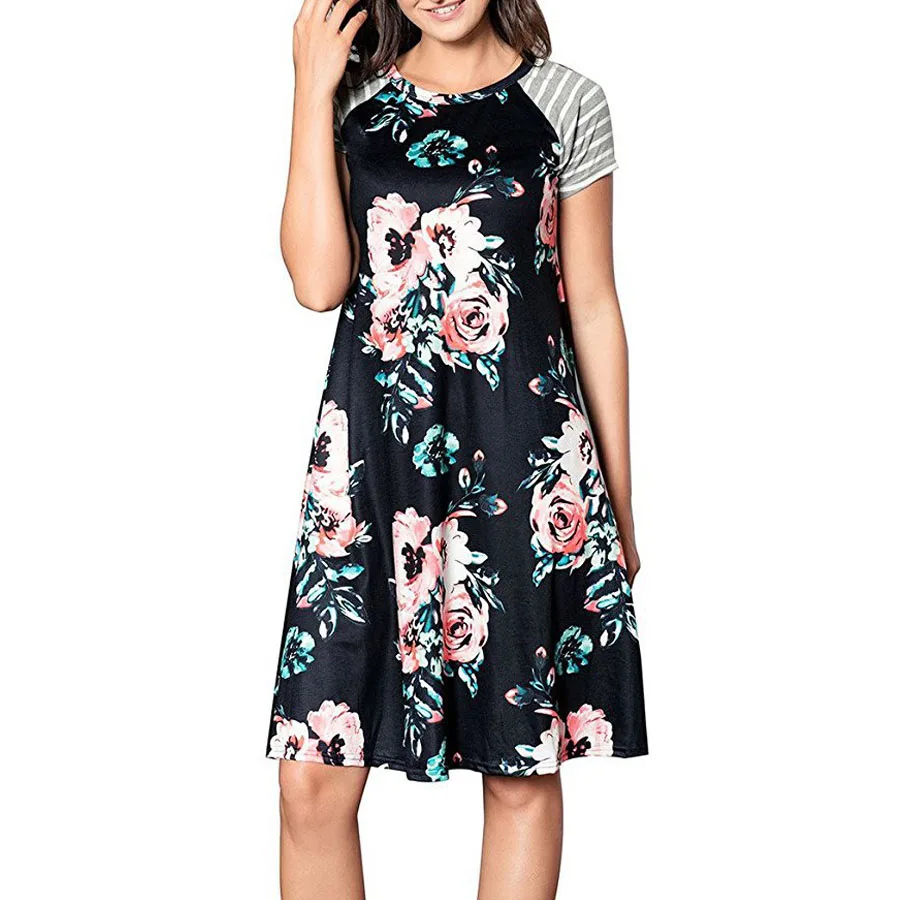 ZL3280 striped short sleeve casual dress