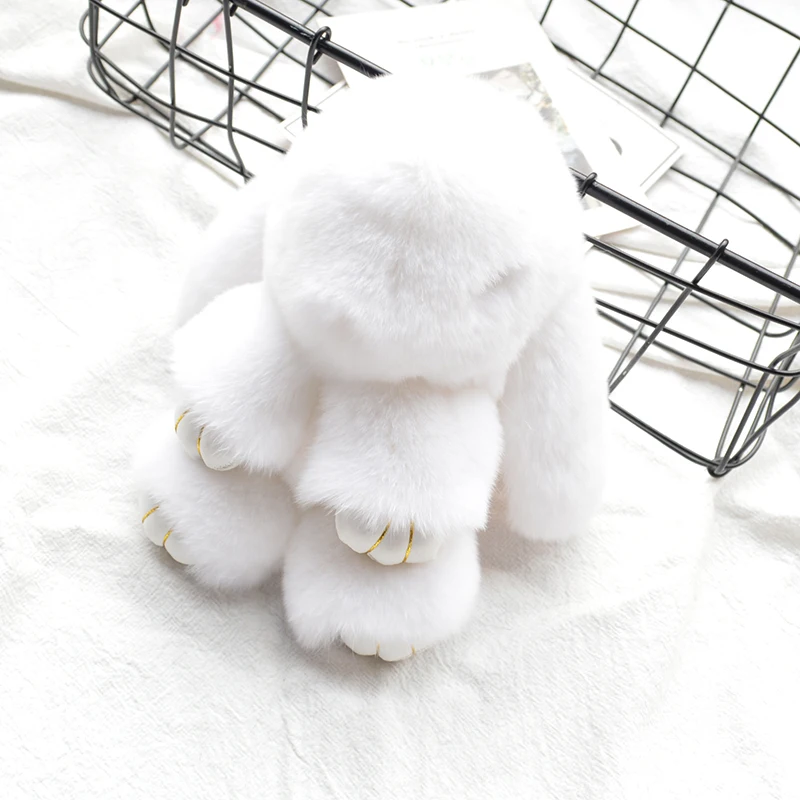 

18CM Cute Pluff Bunny Keychain Rex faux Genuine Rabbit Fur Key Chain For Women Bag Toy Doll Fluffy Pom Pom Lovely Pompom Keyring