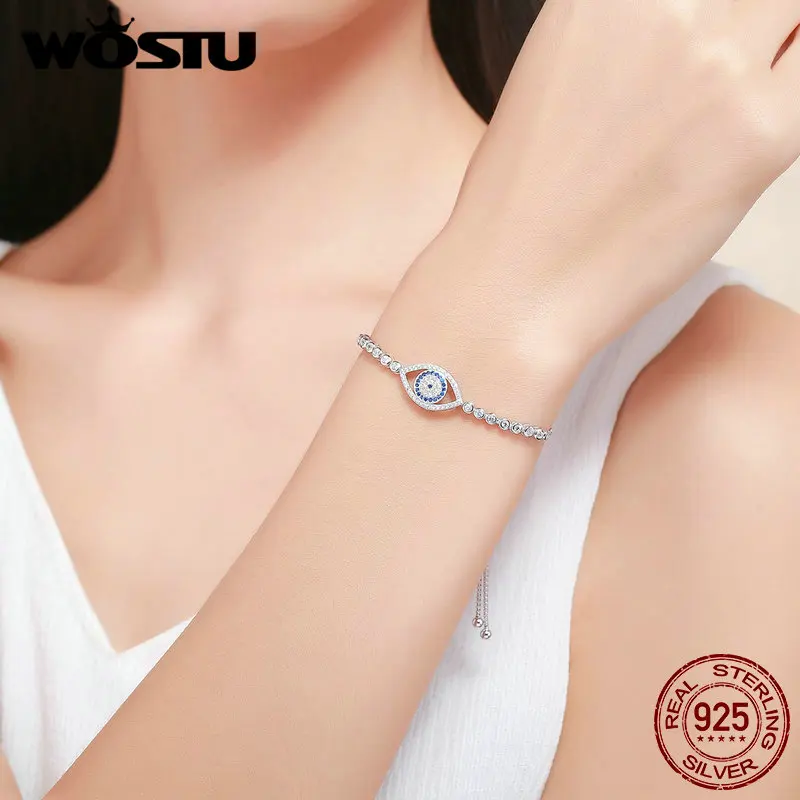 WOSTU Fashion New 100% 925 Sterling Silver Blue Eye Tennis Bracelet Women Lace up Link Chain Bracelet Silver Jewelry FIB034
WOSTU Fashion New 100% 925 Sterling Silver Blue Eye Tennis Bracelet Women Lace up Link Chain Bracelet Silver Jewelry FIB034