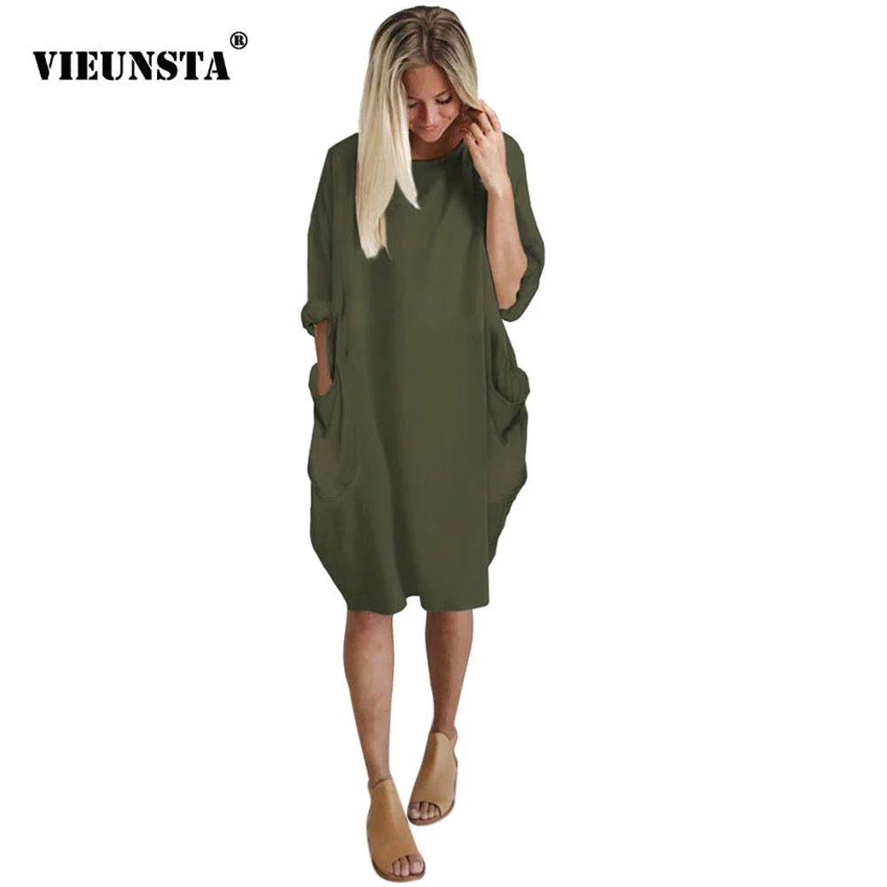 VIEUNSTA 5XL Autumn Women Dress Pocket Loose Dress Ladies Crew Neck Casual Long Girl Tops Dress Female Fashion Plus Size Vestido
VIEUNSTA 5XL Autumn Women Dress Pocket Loose Dress Ladies Crew Neck Casual Long Girl Tops Dress Female Fashion Plus Size Vestido