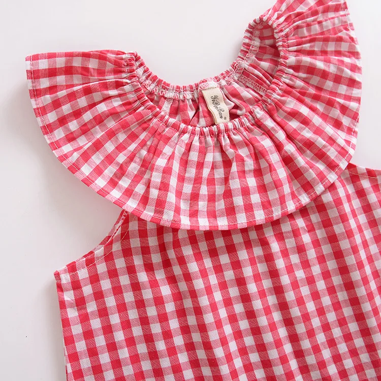 CieiK Summer Baby Girl Clothes Red Plaid Top + Blue Skirt Set Newborn Ruffles Short Sleeves 2PCS Toddler Kids Clothing Set (5)