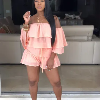 Women Sexy Cascading Ruffle Two Piece Set Slash Neck Ruffles Sleeve Crop Top Shorts Summer Suits Casual Solid Outfits
Women Sexy Cascading Ruffle Two Piece Set Slash Neck Ruffles Sleeve Crop Top Shorts Summer Suits Casual Solid Outfits
