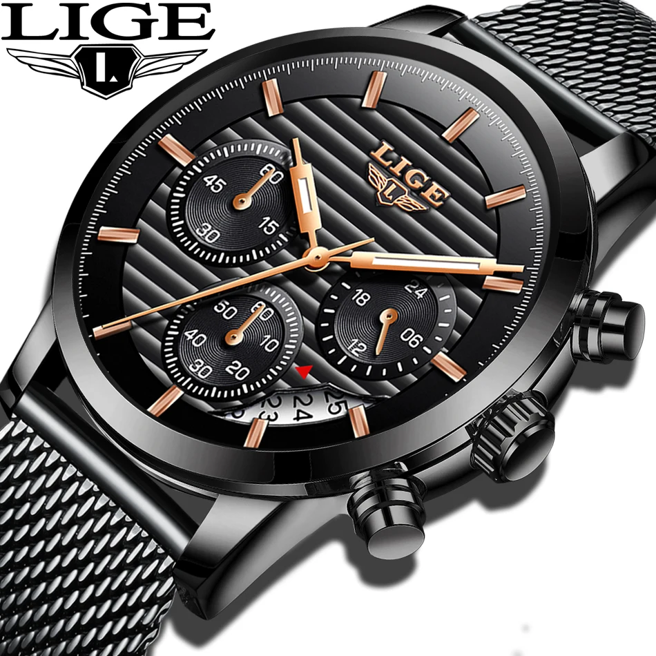 Fashion Luxury Brand LIGE Watches Men Stainless Steel Mesh Band Quartz Sport Watch Chronograph Men's Wrist Watches Clock Men+BOX
Fashion Luxury Brand LIGE Watches Men Stainless Steel Mesh Band Quartz Sport Watch Chronograph Men's Wrist Watches Clock Men+BOX