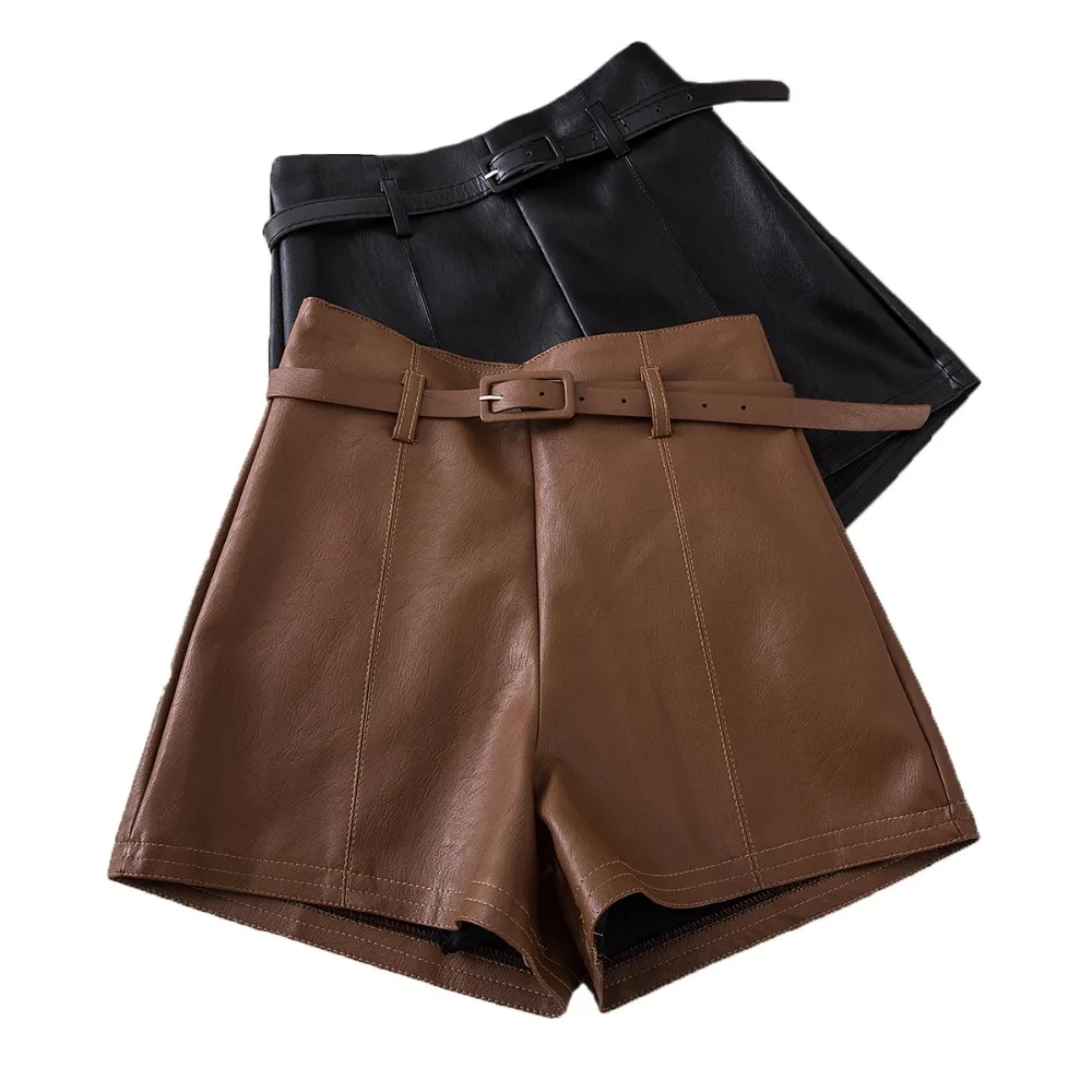 Casual PU Leather Shorts For Women High Waist Sashes Wide leg Shorts 2019 Spring Summer Loose Elastic Waist Leather Shorts
Casual PU Leather Shorts For Women High Waist Sashes Wide leg Shorts 2019 Spring Summer Loose Elastic Waist Leather Shorts
