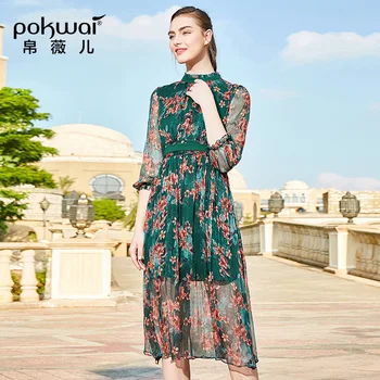 POKWAI Heavy Silk Dress Summer Fashion Print Seven-Point Sleeve Floral Silk Slim Dress
POKWAI Heavy Silk Dress Summer Fashion Print Seven-Point Sleeve Floral Silk Slim Dress