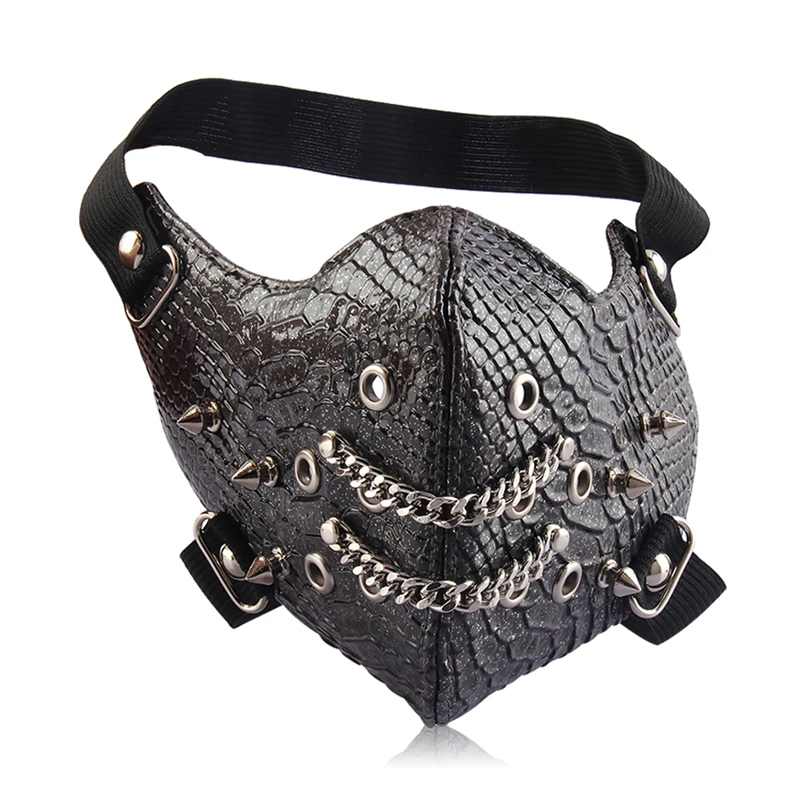 Punk Snake Skin Spike Stud Masks Steampunk Face Mask Cosplay Party Retro Rivets Face Mask for Men Women with Chain
Punk Snake Skin Spike Stud Masks Steampunk Face Mask Cosplay Party Retro Rivets Face Mask for Men Women with Chain