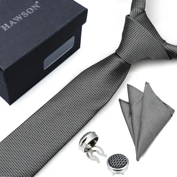 HAWSON Dim Gray Necktie Set with Button Cover Cufflinks & Pocket Square and Tie Clip in Gift Box for Business Meeting
HAWSON Dim Gray Necktie Set with Button Cover Cufflinks & Pocket Square and Tie Clip in Gift Box for Business Meeting