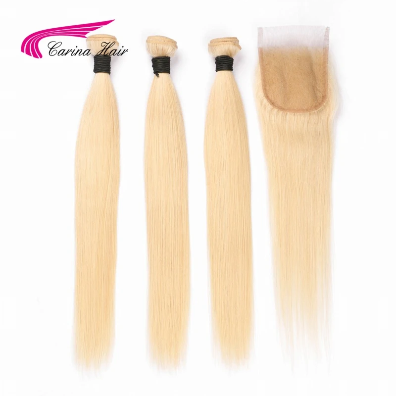 Carina Hair Indian Remy Human Hair Blonde Hair 3 Bundles With 4x4 Lace Closure Pure 613 Color Straight Hair Wefts with Closure
Carina Hair Indian Remy Human Hair Blonde Hair 3 Bundles With 4x4 Lace Closure Pure 613 Color Straight Hair Wefts with Closure