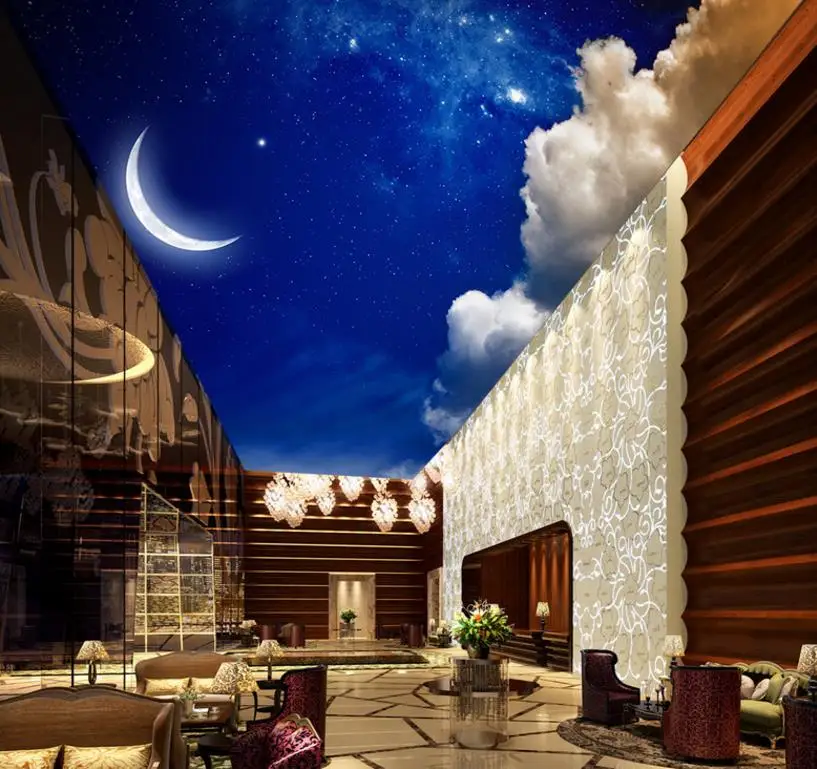 Фото Декоративные потолочные 3d обои на заказ для стен потолок луна белые облака