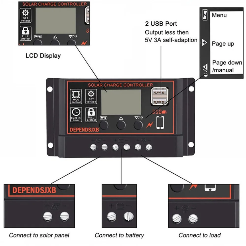 Portable 30A Solar Panel Battery Regulator Solar Charger Controller with Digital LCD Screen Display 12/24V Auto USB
Portable 30A Solar Panel Battery Regulator Solar Charger Controller with Digital LCD Screen Display 12/24V Auto USB