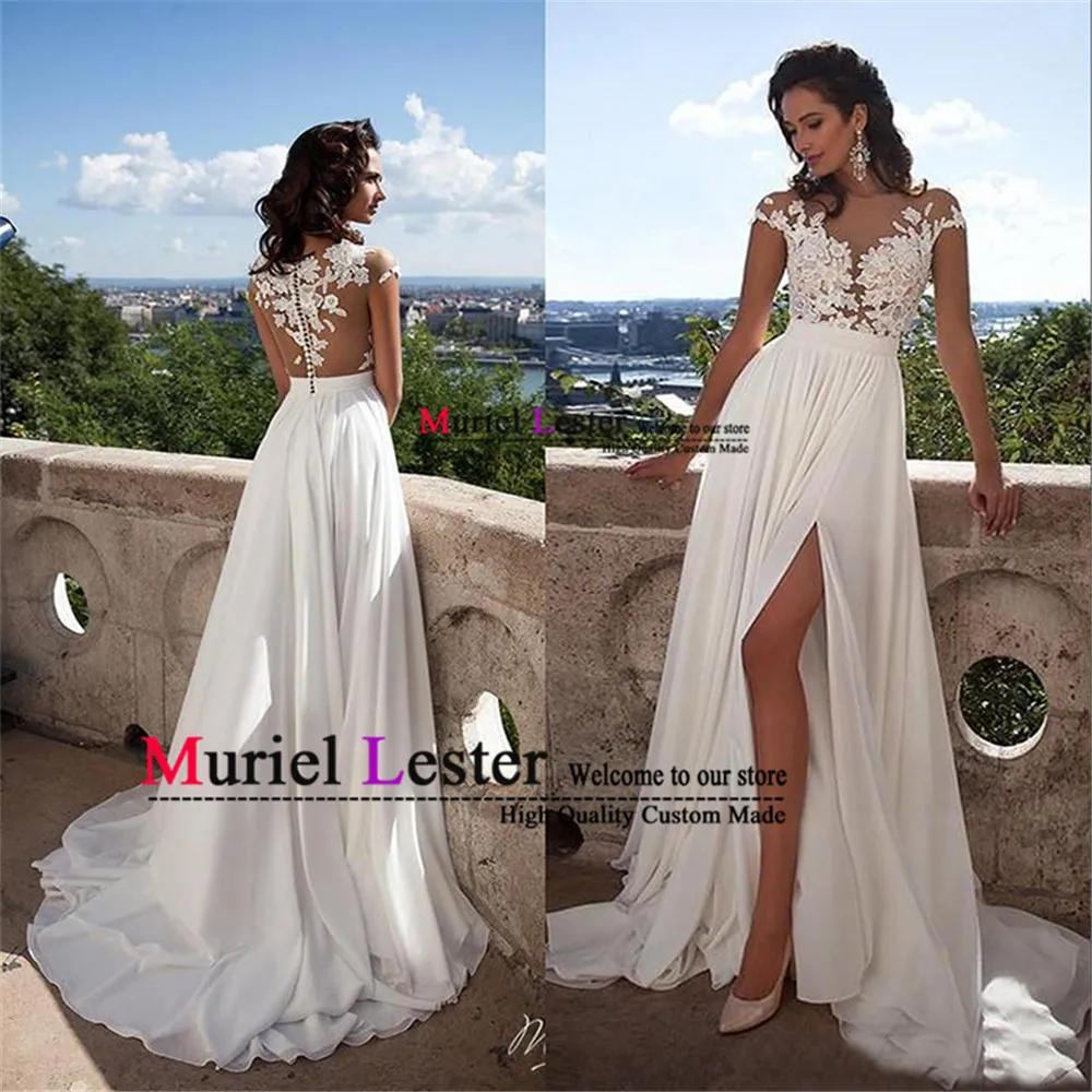 Summer Beach Wedding Dress 2019 Sexy Appliques A Line Wedding Dresses Cap Sleeves High Split Chiffon Bridal Gowns Robe De Mariee
Summer Beach Wedding Dress 2019 Sexy Appliques A Line Wedding Dresses Cap Sleeves High Split Chiffon Bridal Gowns Robe De Mariee