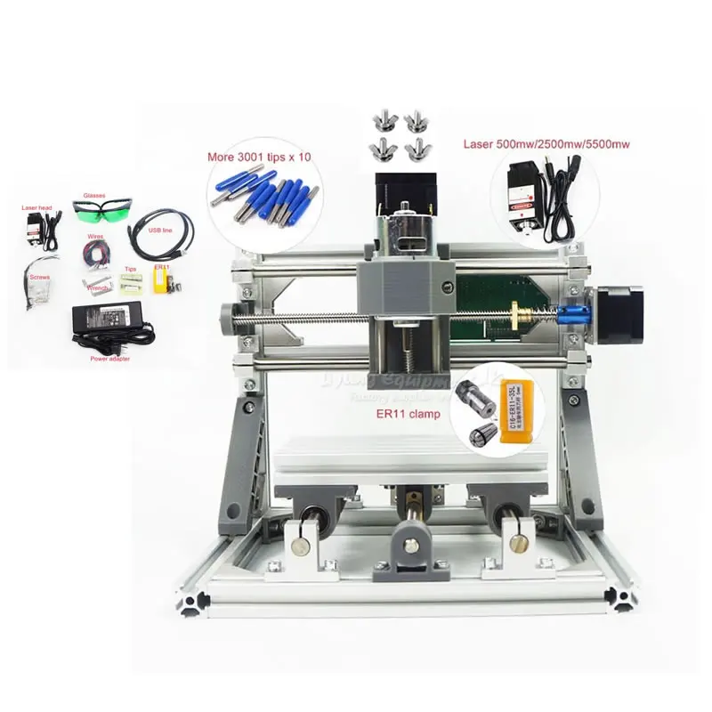 

DIY mini disassembled pack cnc router with GRBL control 1610 PRO frame and laser head 500mw/2500mw/5500mw pcb milling machine