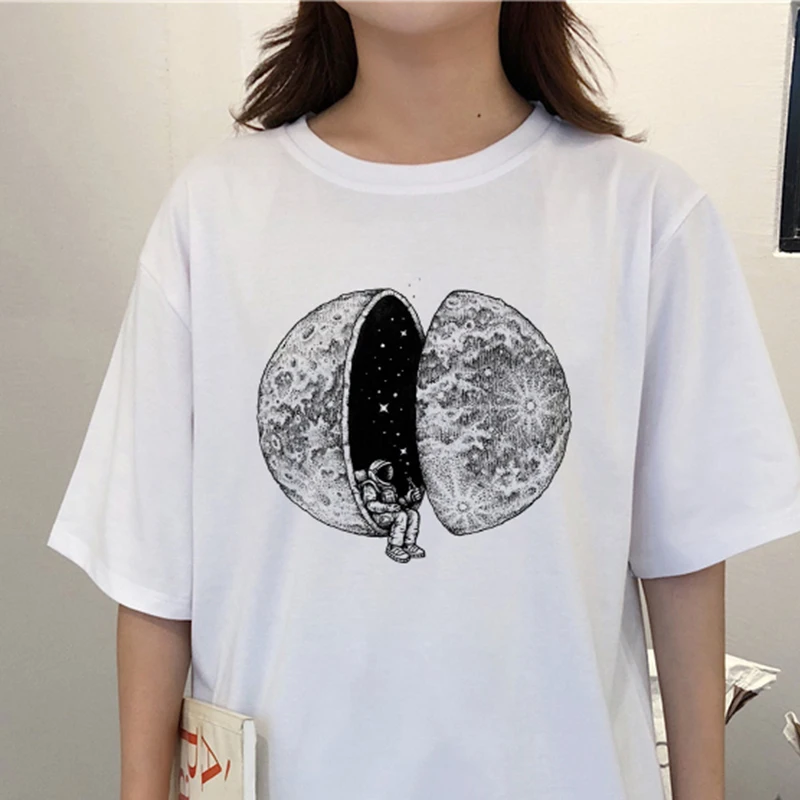 Summer Womens New Harajuku Flower Print Fashion Personality Art Casual Loose Fun Womens T Shirt Tops-in T
