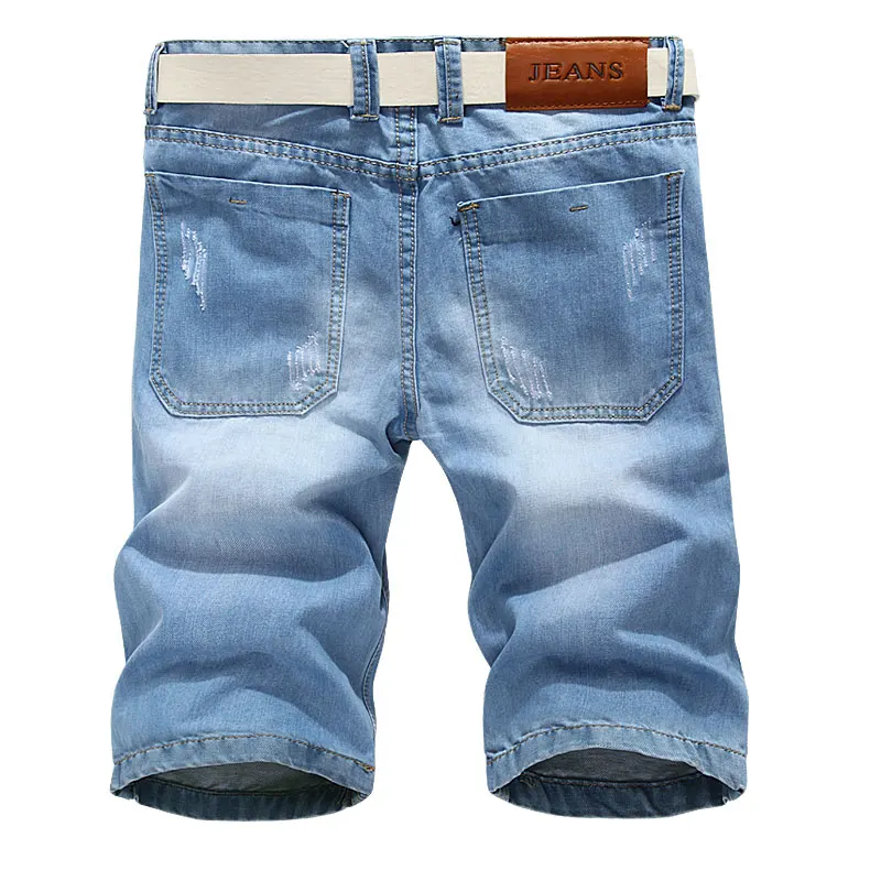 Men Short Jeans New Summer Male Solid Color Cotton Holes Denim Shorts Casual Knee Length Light Blue Jeans Shorts Size 36
Men Short Jeans New Summer Male Solid Color Cotton Holes Denim Shorts Casual Knee Length Light Blue Jeans Shorts Size 36