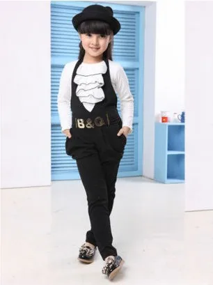 Retail Girls Clothing Set 2 pcs Cotton Suspenders & Long Sleeve White Ruffles T-Shirt for Children Spring Fall 2018 Black Brown
Retail Girls Clothing Set 2 pcs Cotton Suspenders & Long Sleeve White Ruffles T-Shirt for Children Spring Fall 2018 Black Brown