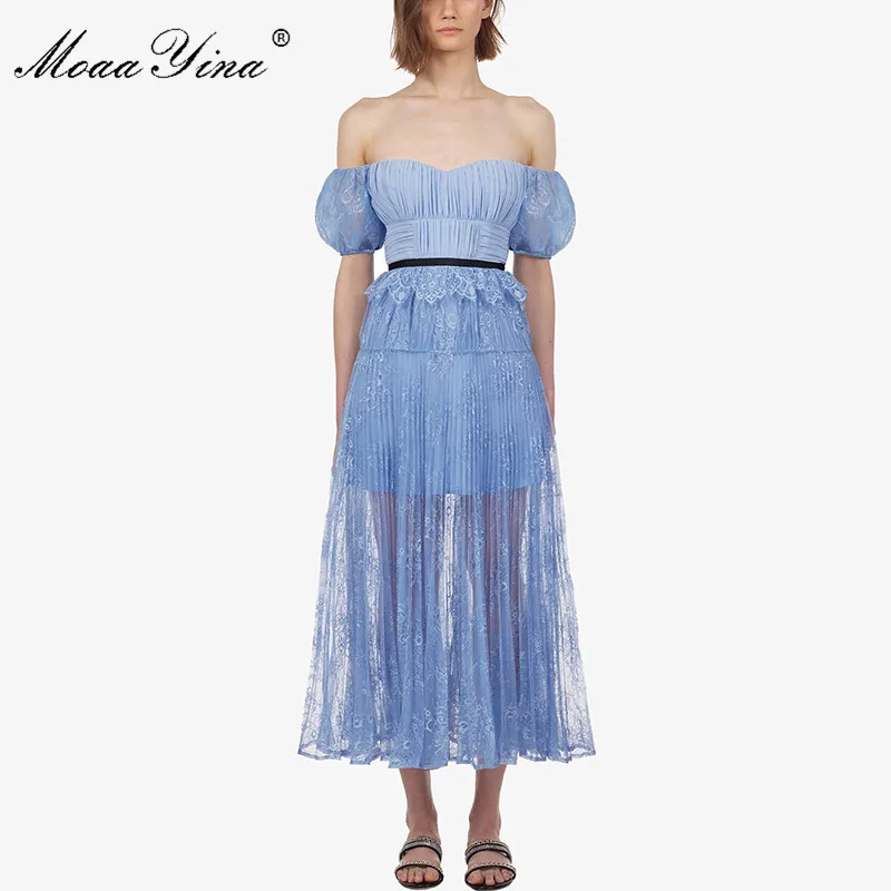 MoaaYina Fashion Designer Runway dress Spring Summer Women Dress Puff Sleeve Strapless Pleated Sexy Party blue lace Dresses
MoaaYina Fashion Designer Runway dress Spring Summer Women Dress Puff Sleeve Strapless Pleated Sexy Party blue lace Dresses