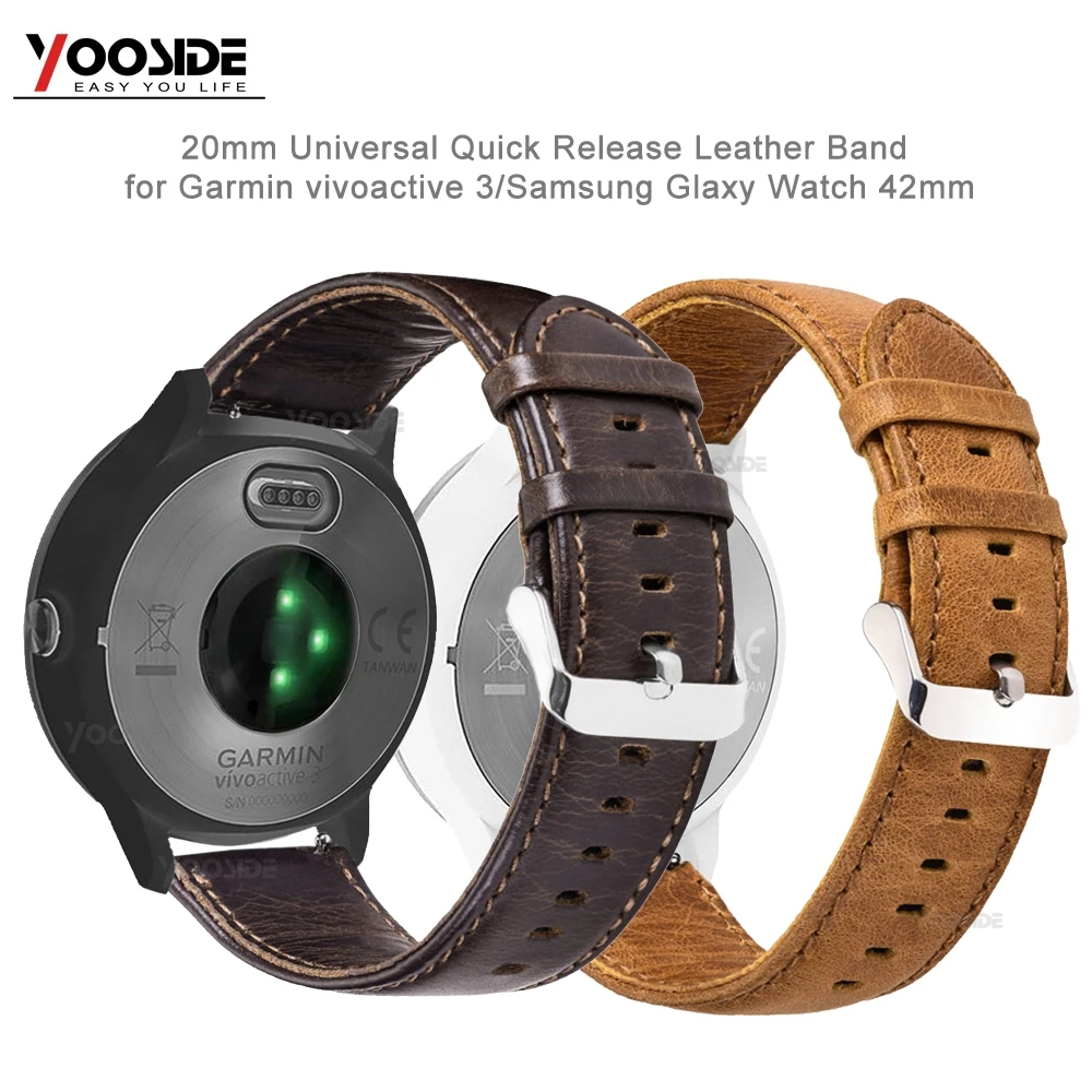for Samsung Galaxy 42mm Quick Release 20mm Genuine Leather Watch Band Strap for Garmin Forerunner 645/Vivoactive 3 Smart Watch
for Samsung Galaxy 42mm Quick Release 20mm Genuine Leather Watch Band Strap for Garmin Forerunner 645/Vivoactive 3 Smart Watch