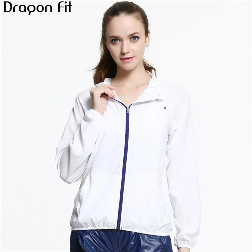 Dragon Fit White Hoodies Sport Reflective Outerwear Women Yoga Running Jacket Cardigan Zipper Quick Drying Sportswear Tops | Спорт и