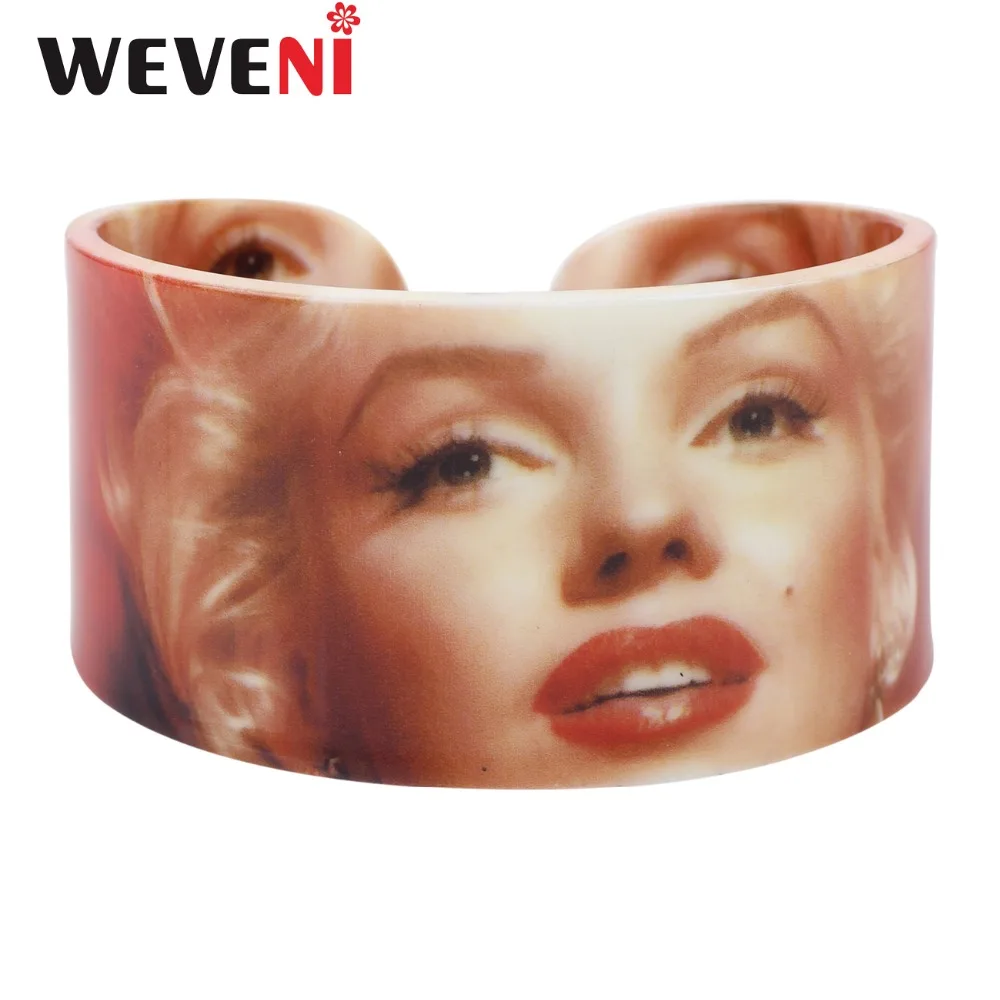 WEVENI Wide Love Sexy Marilyn Monroe Acrylic Printing Bangles Bracelets Fashion Jewelry For Women Fans Souvenirs Accesssories | Украшения и