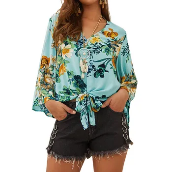 Women Summer Autumn 2019 Floral Print V Neck Three Quarter Flare Sleeve Bandage Casual Holiday Shirt Tops Blouses
Women Summer Autumn 2019 Floral Print V Neck Three Quarter Flare Sleeve Bandage Casual Holiday Shirt Tops Blouses