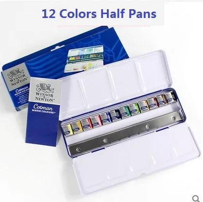 

WINSOR&NEWTON Cotman solid watercolor paint 12/24 colors Half Pans set metal box packing pigment art drawing paint