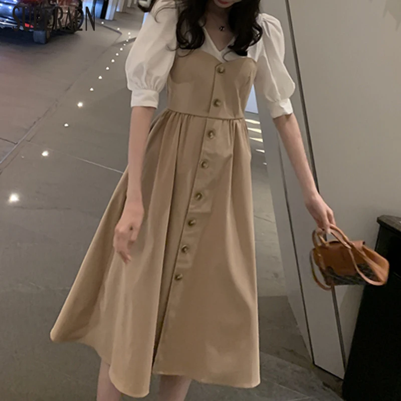 SuperAen Fashion Puff Sleeve Dress Female Summer 2019 New Fake Two Pieces Cotton Women Dress V Neck Women Clothing
SuperAen Fashion Puff Sleeve Dress Female Summer 2019 New Fake Two Pieces Cotton Women Dress V Neck Women Clothing