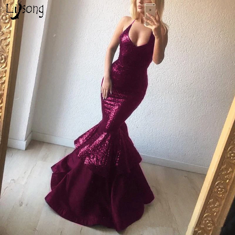 Bling Bling Burgundy Sheath Tiered Mermaid Prom Dress Hot Sexy Maxi Gowns for Charming Buxom Women Custom Made Celebrity Gown
Bling Bling Burgundy Sheath Tiered Mermaid Prom Dress Hot Sexy Maxi Gowns for Charming Buxom Women Custom Made Celebrity Gown