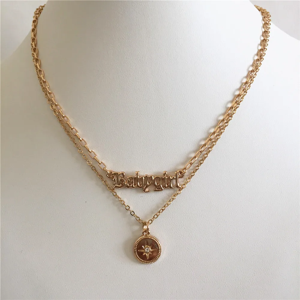 GIRLY GOLD COLOR PLATING OLD ENGLISH BABYGIRL LETTER ROUND DISC PENDANT LAYERED NECKLACE
GIRLY GOLD COLOR PLATING OLD ENGLISH BABYGIRL LETTER ROUND DISC PENDANT LAYERED NECKLACE