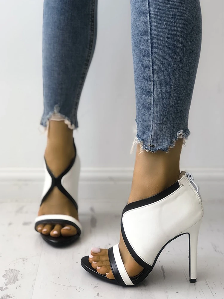 

LAPOLAKA 2019 Two Tone Cutout Peep Toe Stiletto Sandals thin high heels new fashion Sexy party heeled Women Shoes Woman