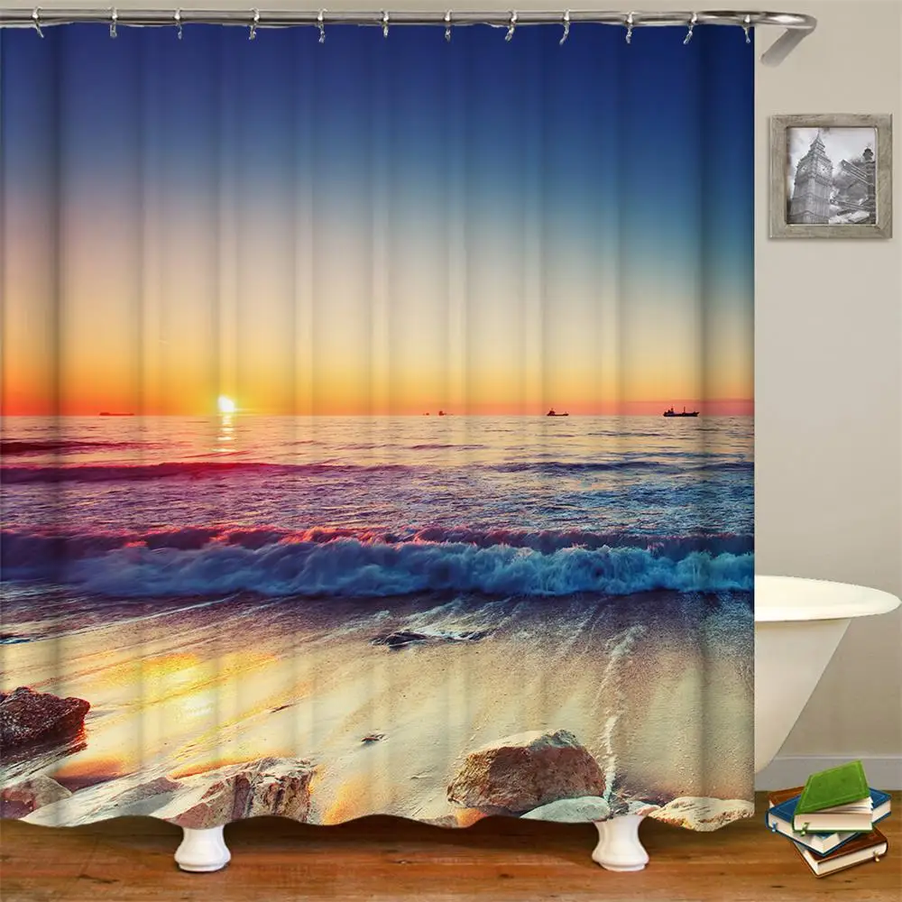 Nautical Decor Ocean Sunset Scenery Pictures Waves Polyester Fabric Bathroom Shower Curtain Set with Hooks
Nautical Decor Ocean Sunset Scenery Pictures Waves Polyester Fabric Bathroom Shower Curtain Set with Hooks