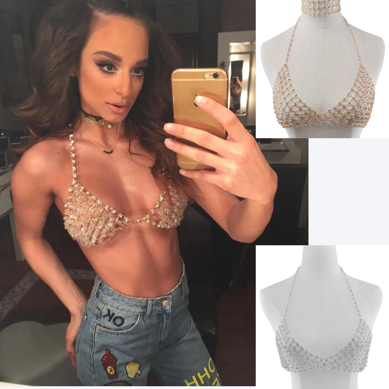 Hot Beach Women Shiny Crystal Rhinestone Mesh Body Bra Bikini Suit Sexy Charm Women Transparent Panties Body Chest Chain Jewelry
Hot Beach Women Shiny Crystal Rhinestone Mesh Body Bra Bikini Suit Sexy Charm Women Transparent Panties Body Chest Chain Jewelry