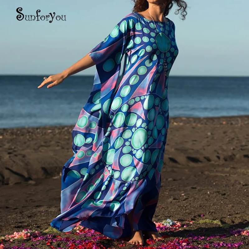 Plus size Print Dot Cotton Maxi Beach dress O-neck Loose Ankle Length Bohemian Women Dress New 2019 Vestido mujer Sexy Dress
Plus size Print Dot Cotton Maxi Beach dress O-neck Loose Ankle Length Bohemian Women Dress New 2019 Vestido mujer Sexy Dress