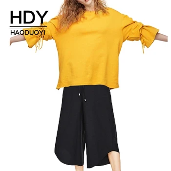 HDY Haoduoyi Solid Yellow Women Casual Sweet Sweatshirts O-Neck Lace Up Flare Sleeve Ruffles Female Fahion Pullovers Lady
HDY Haoduoyi Solid Yellow Women Casual Sweet Sweatshirts O-Neck Lace Up Flare Sleeve Ruffles Female Fahion Pullovers Lady