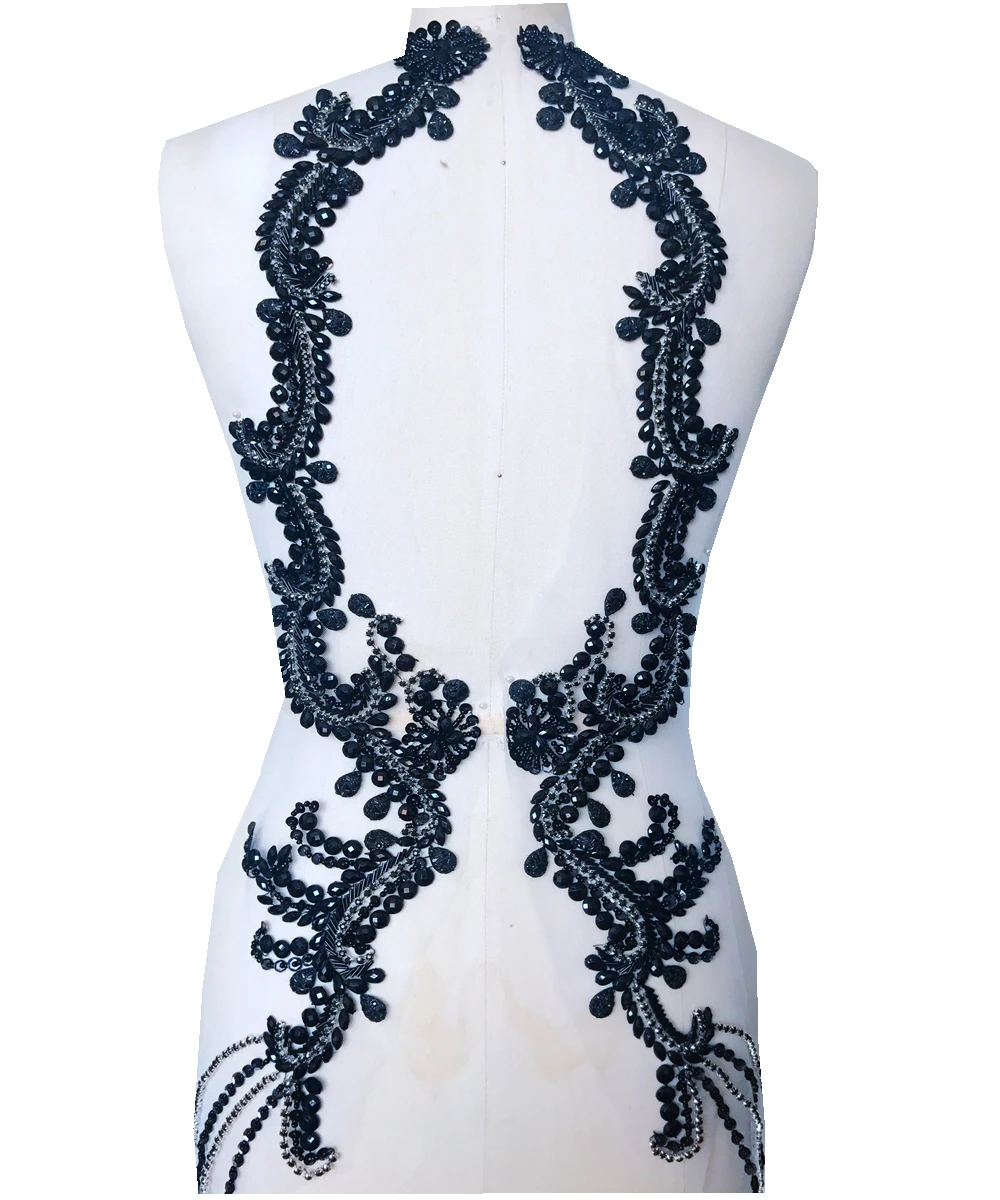 Handmade black crystal patches sew on Rhinestones applique on white mesh with stones sequins beads 66*32cm for top dress
Handmade black crystal patches sew on Rhinestones applique on white mesh with stones sequins beads 66*32cm for top dress