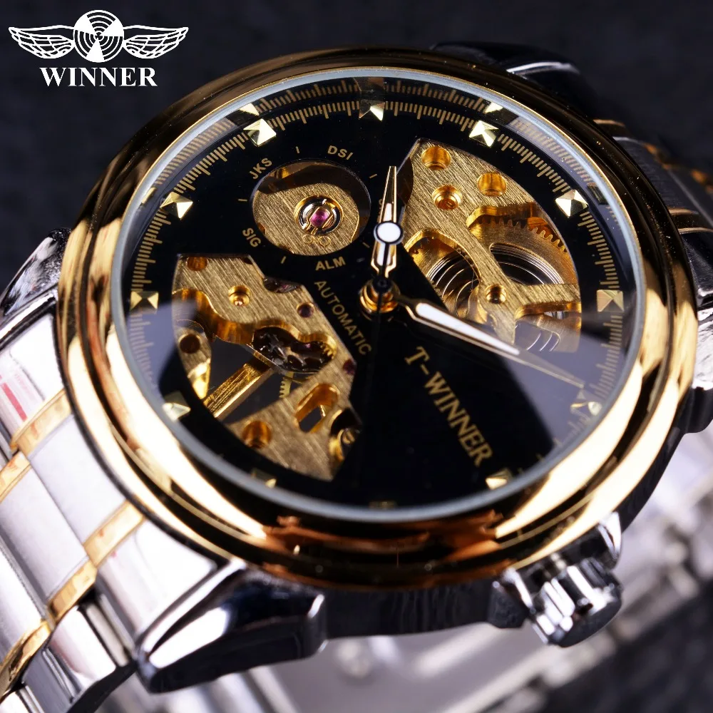Winner 2016 New Design Men Watches Top Brand Luxury Watch Half Skeleton Black Golden Transparent Fashion Casual Mechanical Watch
Winner 2016 New Design Men Watches Top Brand Luxury Watch Half Skeleton Black Golden Transparent Fashion Casual Mechanical Watch