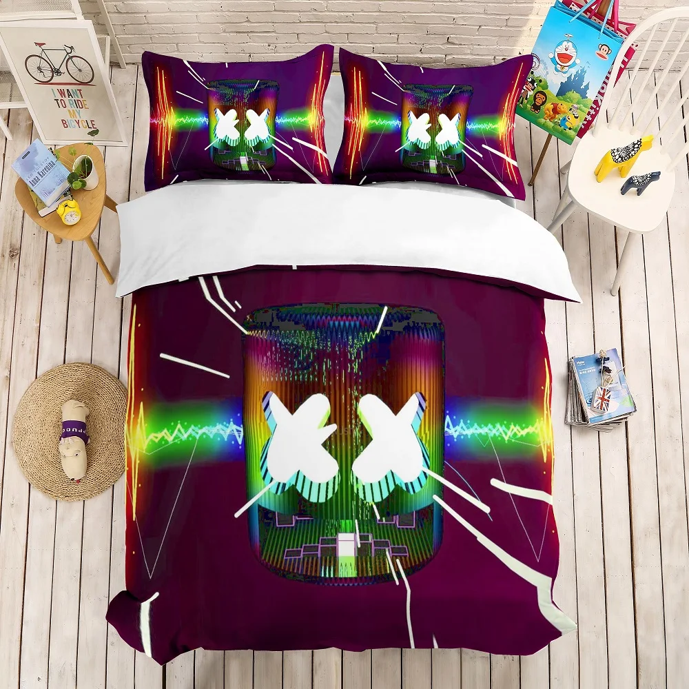 3D Print Marshmello with Fluorescent Light Bedding Set 3PCS Cartoon Duvet Cover Set AU/US/EU Size Bed Linen Set Kid Home Bed Set
3D Print Marshmello with Fluorescent Light Bedding Set 3PCS Cartoon Duvet Cover Set AU/US/EU Size Bed Linen Set Kid Home Bed Set