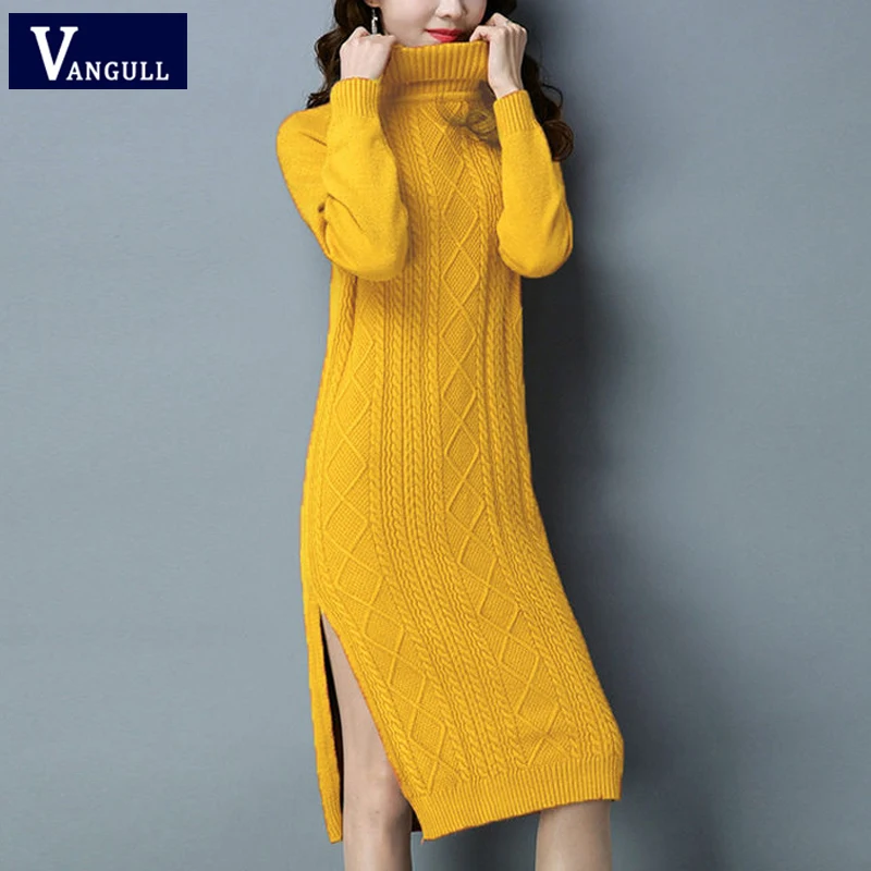 Vangull Knitted Women Dresses Autumn Thick Long Sleeve Turtleneck Female Long Dress 2019 Winter New solid Split Loose Dresses
Vangull Knitted Women Dresses Autumn Thick Long Sleeve Turtleneck Female Long Dress 2019 Winter New solid Split Loose Dresses