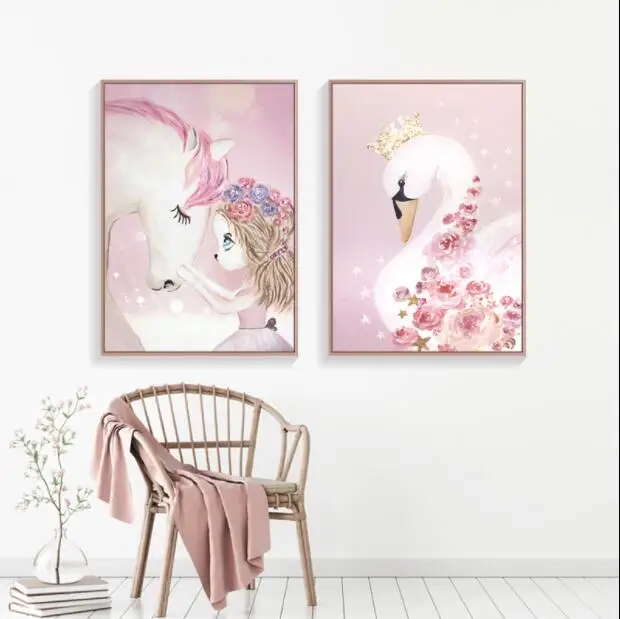 Nordic Watercolor Cartoon Unicorn Deer Rabbit Girl Canvas Painting Flower Poster Swan Wall Pictures Kids Room Home Decoration sj
Nordic Watercolor Cartoon Unicorn Deer Rabbit Girl Canvas Painting Flower Poster Swan Wall Pictures Kids Room Home Decoration sj