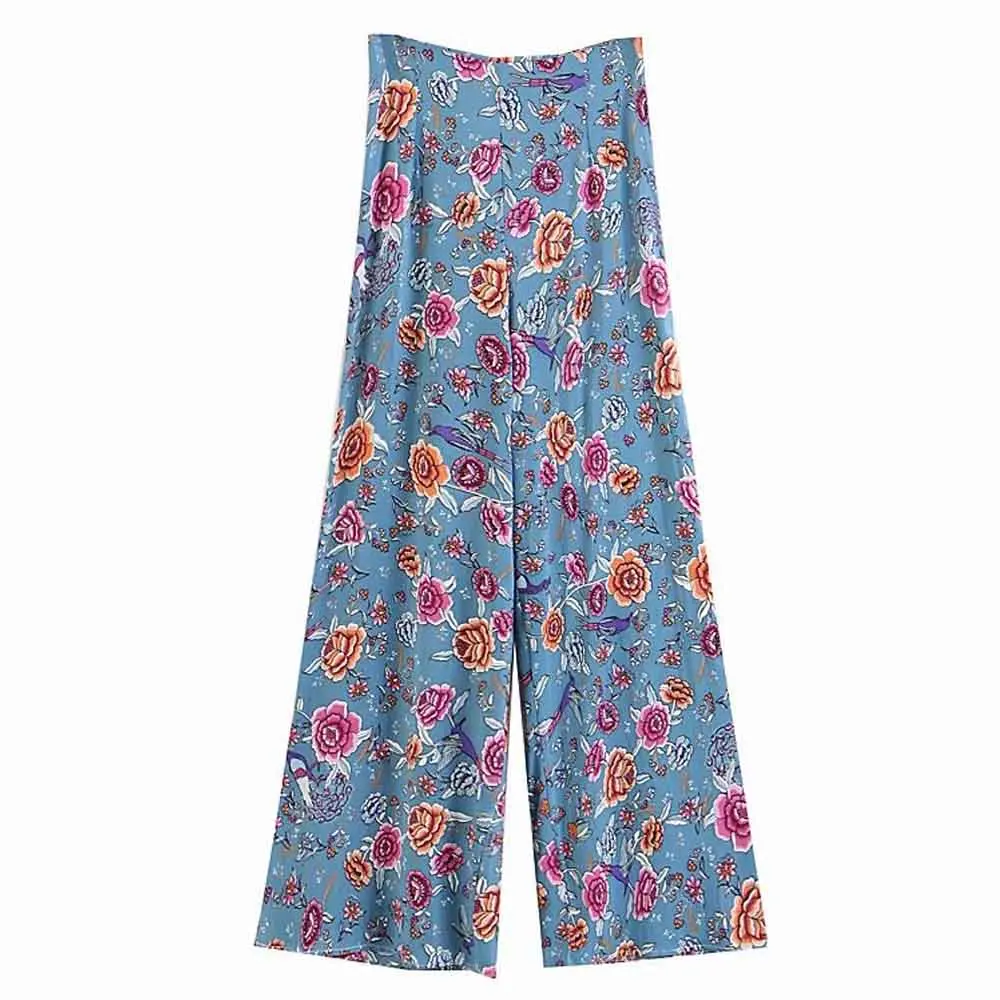 ANSFX Bohemian Vintage Ethnic Blue Floral Print Wide Leg Pants Holiday Zipper Waist Full Length Trousers Casual Loose Pants
ANSFX Bohemian Vintage Ethnic Blue Floral Print Wide Leg Pants Holiday Zipper Waist Full Length Trousers Casual Loose Pants