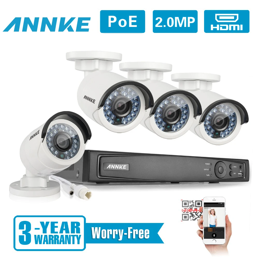 

ANNKE Full HD 1080P POE CCTV Camera System 4CH NVR 2MP Outdoor IP Camera Weatherproof IR P2P Video Surveillance Kit