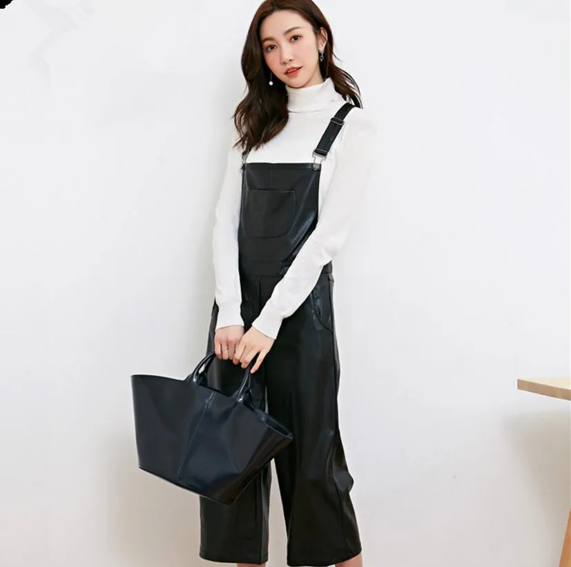 Women Punk Street Wide leg Faux Leather jumpsuits Female pu leather baggy Pants Summer Slim Suspenders Overalls A71007
Women Punk Street Wide leg Faux Leather jumpsuits Female pu leather baggy Pants Summer Slim Suspenders Overalls A71007
