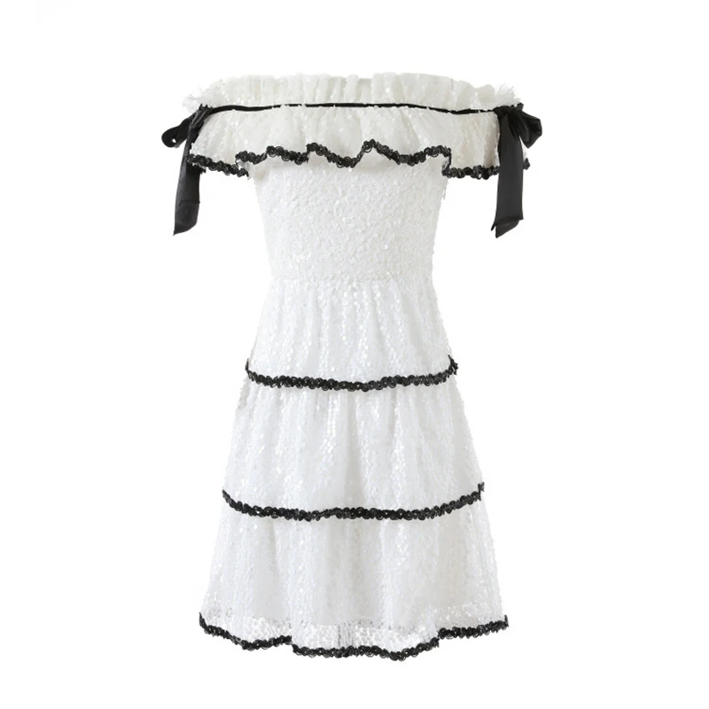 HIGH QUALITY New Fashion 2018 Designer Runway Dress Women's Slash Neck Sequined Gauze | Женская одежда
