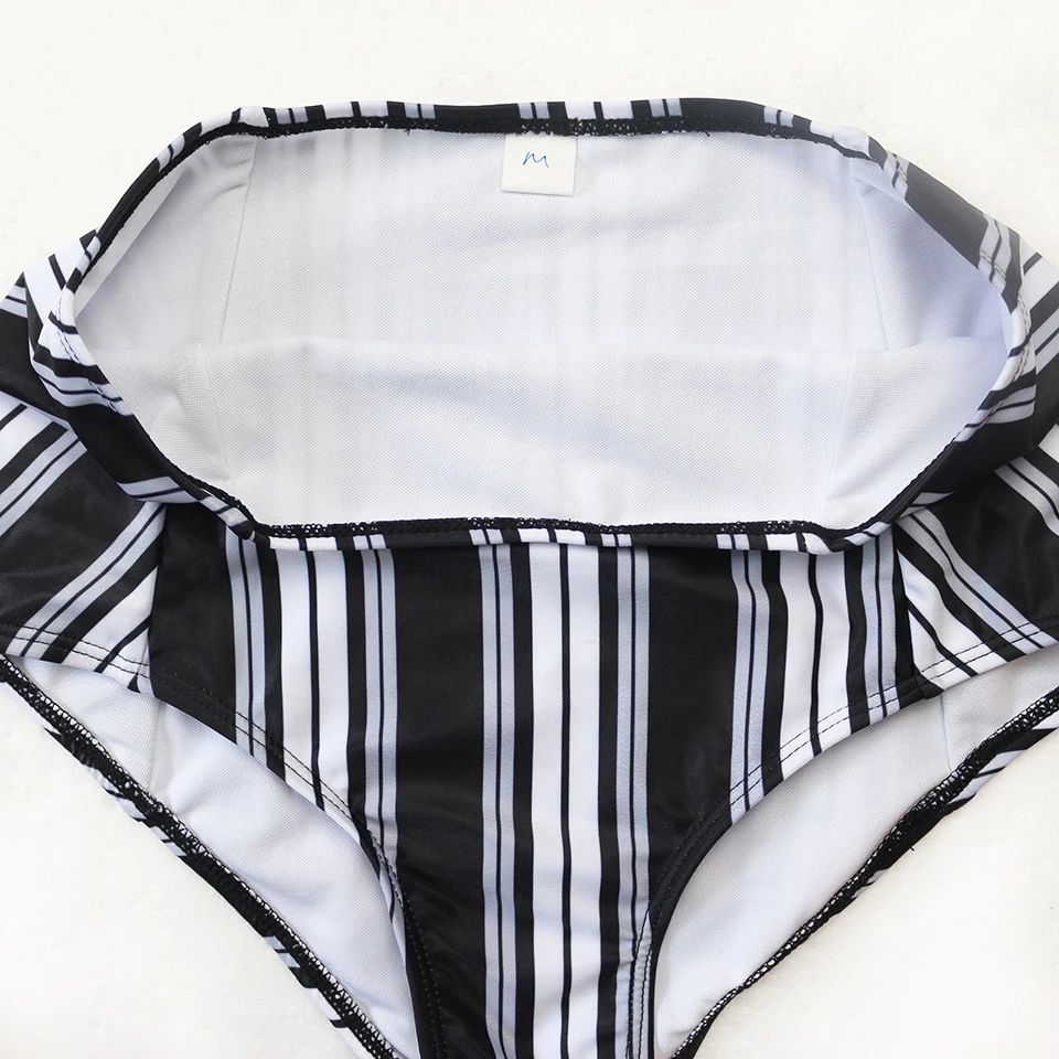PLAVKY 2018 Sexy White Black Striped High Waist Biquini Ruffled Swim Bathing Suit Swimsuit Swimwear Women Off Shoulder Bikini 18