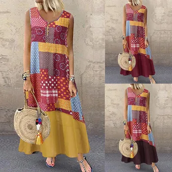 Women Dress 2019 Women Vintage Summer Print Patchwork Sleeveless Plus Size Casual Maxi Dress Party Dress Vestidos Plus Size
Women Dress 2019 Women Vintage Summer Print Patchwork Sleeveless Plus Size Casual Maxi Dress Party Dress Vestidos Plus Size