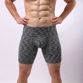 

Sexy Men Plus Size Solid U Convex Pouch Half-length Boxers Long Leg Underpants Sculpting Boxer Night Club Dance Gay Wear F12