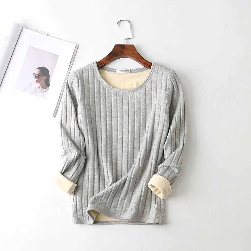 Women Slim Basic Underwear Winter Velvet Thermal Shirt Female Elegant Thick Warm Striped Tops Inner Wear
Women Slim Basic Underwear Winter Velvet Thermal Shirt Female Elegant Thick Warm Striped Tops Inner Wear