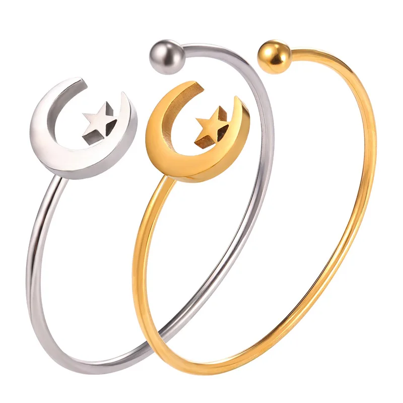 New Skinny Moon Star Bangle Stainless Steel/Gold Color Metal Open Cuff Bracelets For Women Muslim Jewelry 2017 GH2476
New Skinny Moon Star Bangle Stainless Steel/Gold Color Metal Open Cuff Bracelets For Women Muslim Jewelry 2017 GH2476